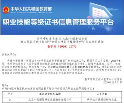 中凯国际《研学旅行课程设计与实施》认证入选教育部1+X证书制度试点，中凯凤凰引领行业人才培养新标准